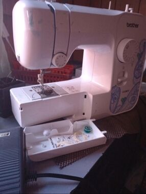 Brother White Sewing Machine with Blue Accents